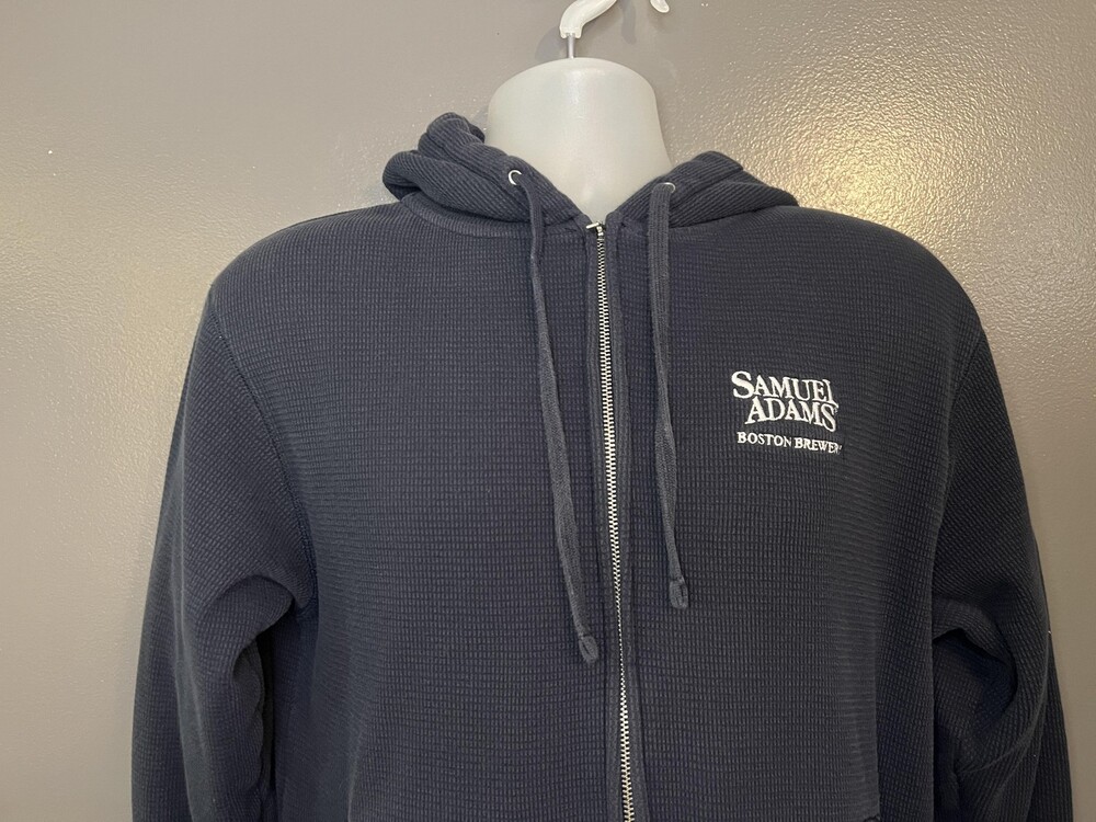 Samuel Adams Hoodie Mens Medium Blue Full Zip Sherpa Lined Beer Sweatshirt